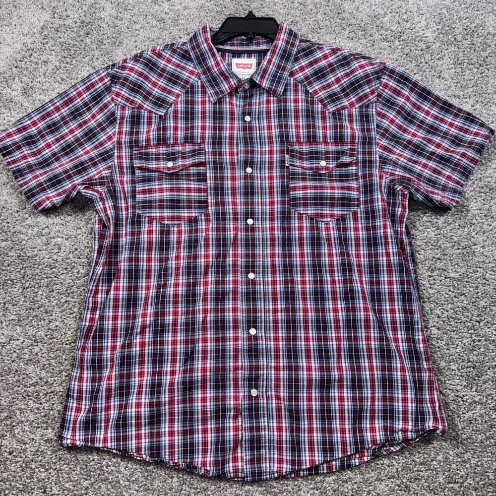 Levi's Modern Western Shirt Mens Plaid Short Sleeve Red XL EXCELLENT